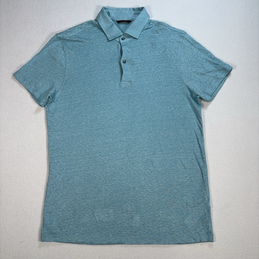 Massimo Dutti 100% Linen Polo Men's M Blue Lightweight Coastal Resort Vacation